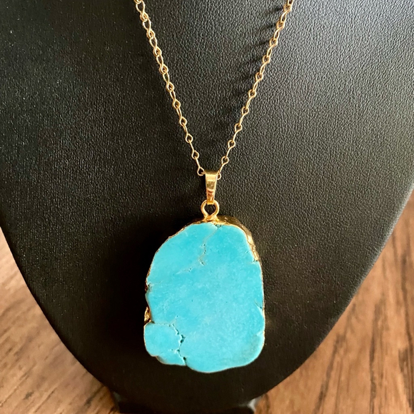 Turquoise Pendent Necklace with Gold Edges - Picture 2 of 4